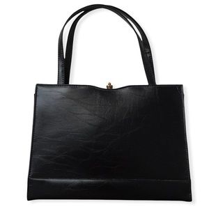 BLACK VINTAGE FAKE LEATHER HANDBAG